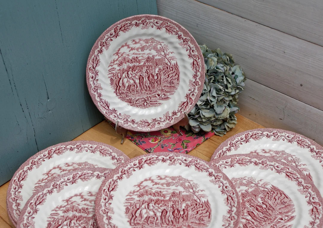 1970s English Vintage Collectible Porcelain Dinner Plate Churchill the Georgian Collection Red Tr... | Etsy (US)