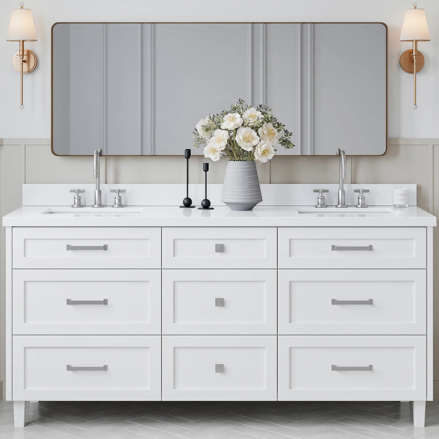 Ariel Bath ARIEL Monroe 73 Double Sink Bathroom Vanity with Pure Quartz Top | Wayfair | Wayfair North America