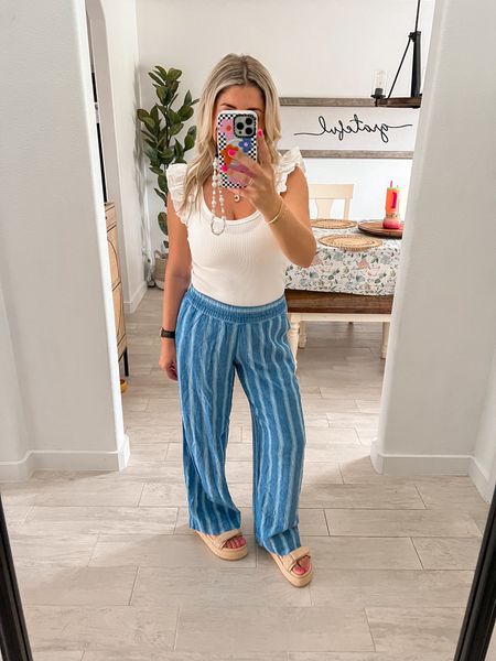 Old navy outfit 40% off on sale
Tank xs
Linen pants xs
Sandals true to size and comfy
Summer outfit 
Linen pants outfit 

#LTKsalealert #LTKfindsunder100 #LTKshoecrush