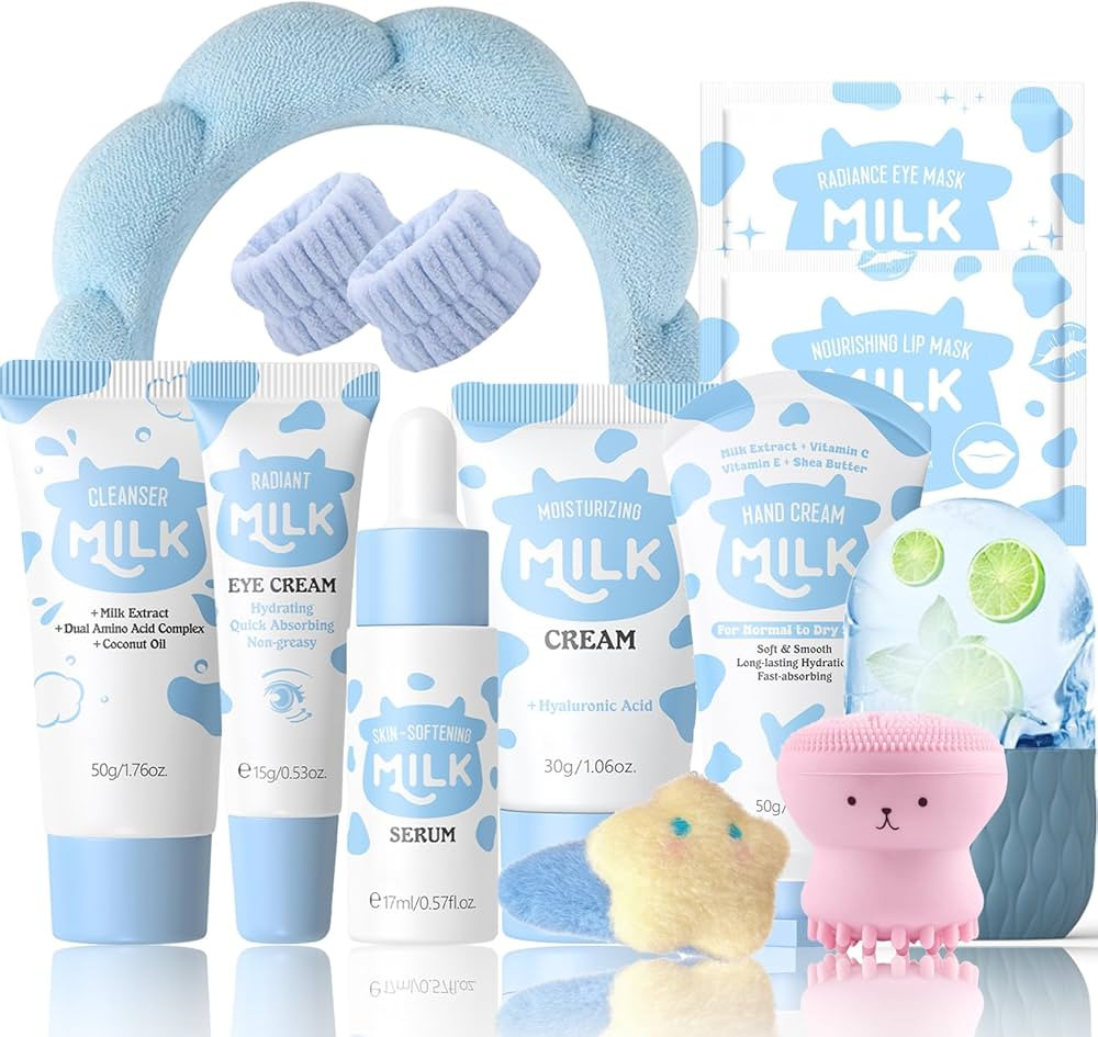 13PCS Milk Skincare Set for Kids & Teens, Complete Kids Skin Care Set for Girls Ages 8-12, Skin C... | Amazon (US)