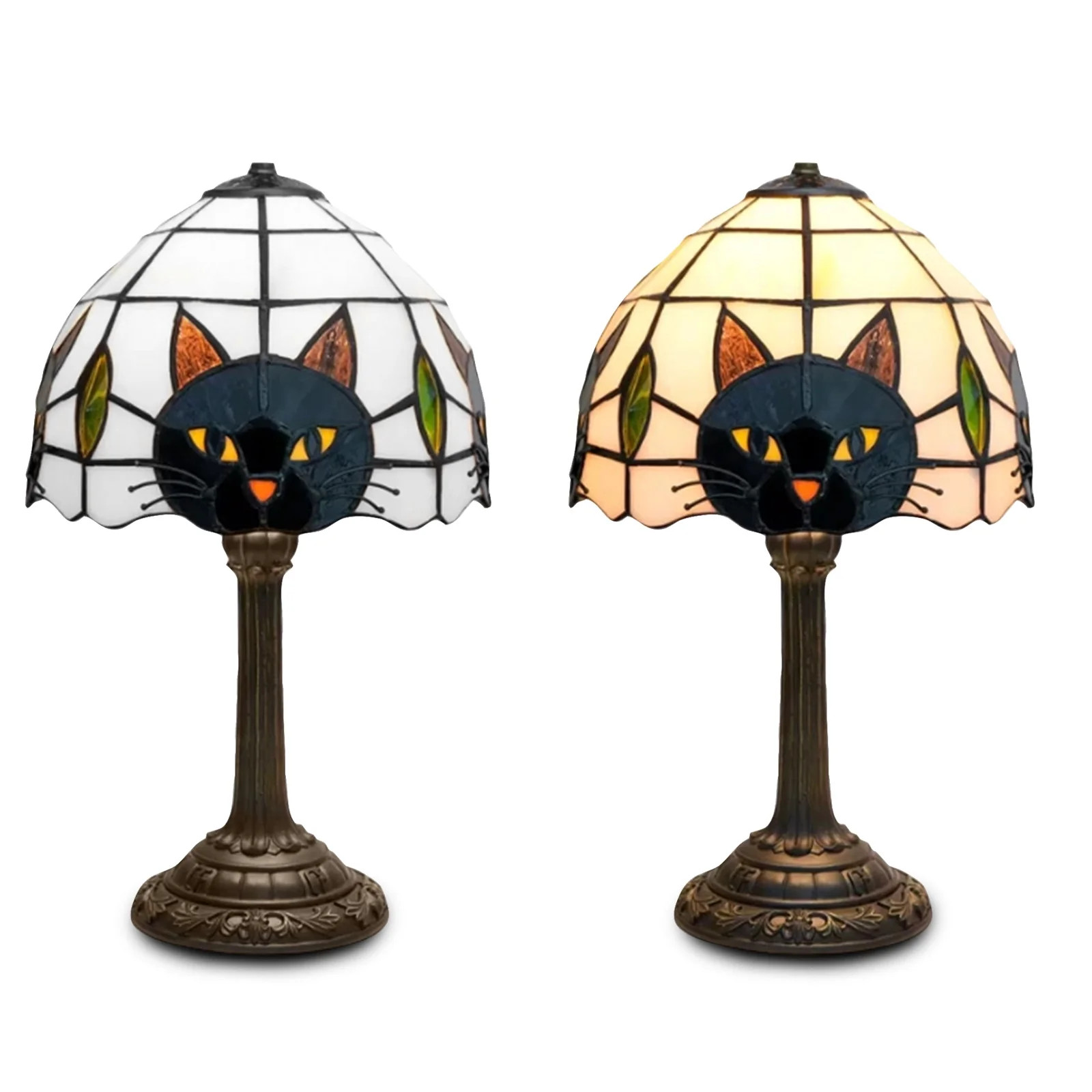 Decorr Tiffany Style Cat Lamp, 15.8" Black Cat Table Lamp, Resin Base Night Light for Bedroom, Li... | Walmart (US)
