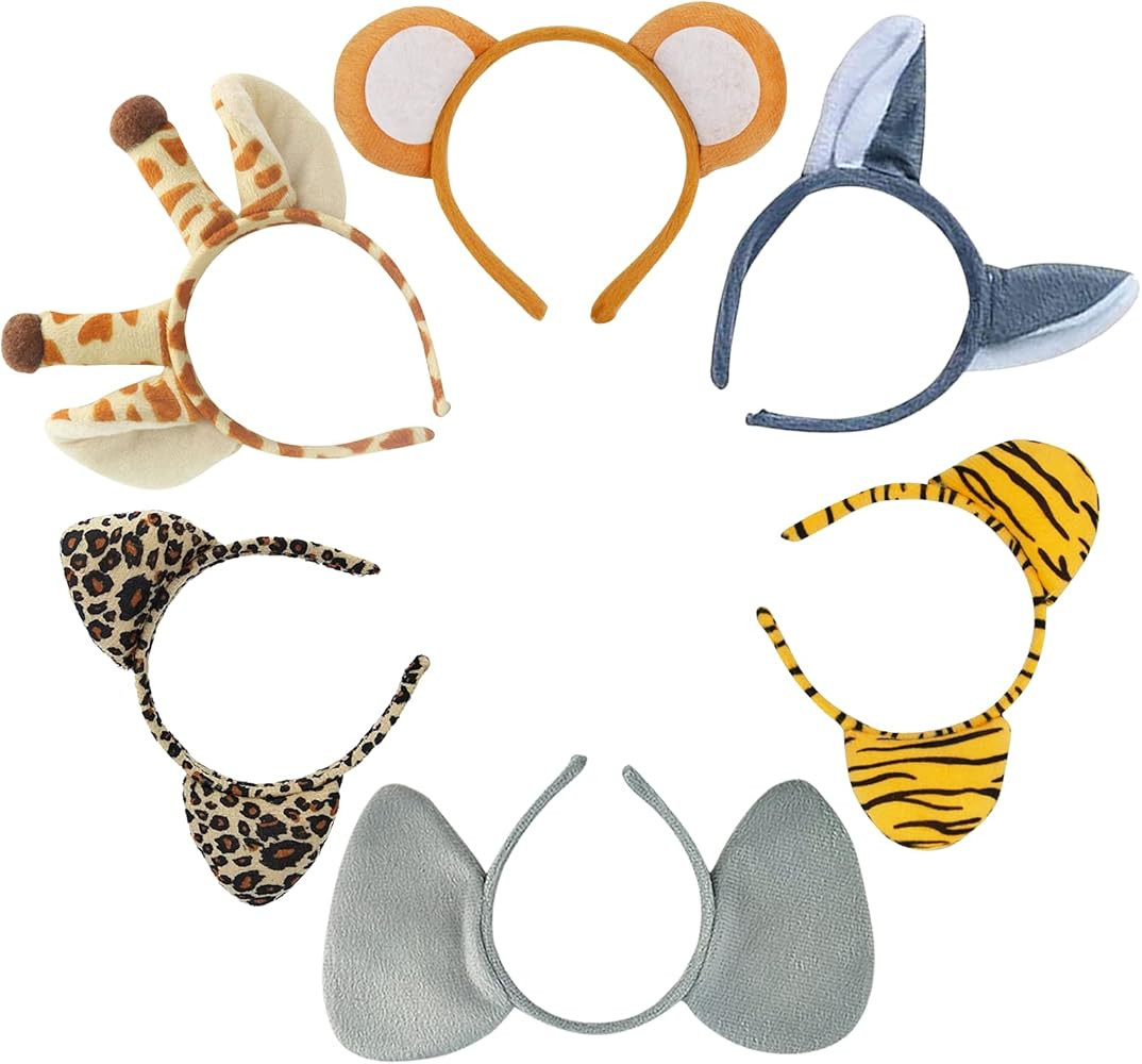 6 Pcs Animal Ears Headbands Jungle Animal Safari Headbands Wild One Birthday Decorations Safari P... | Amazon (US)