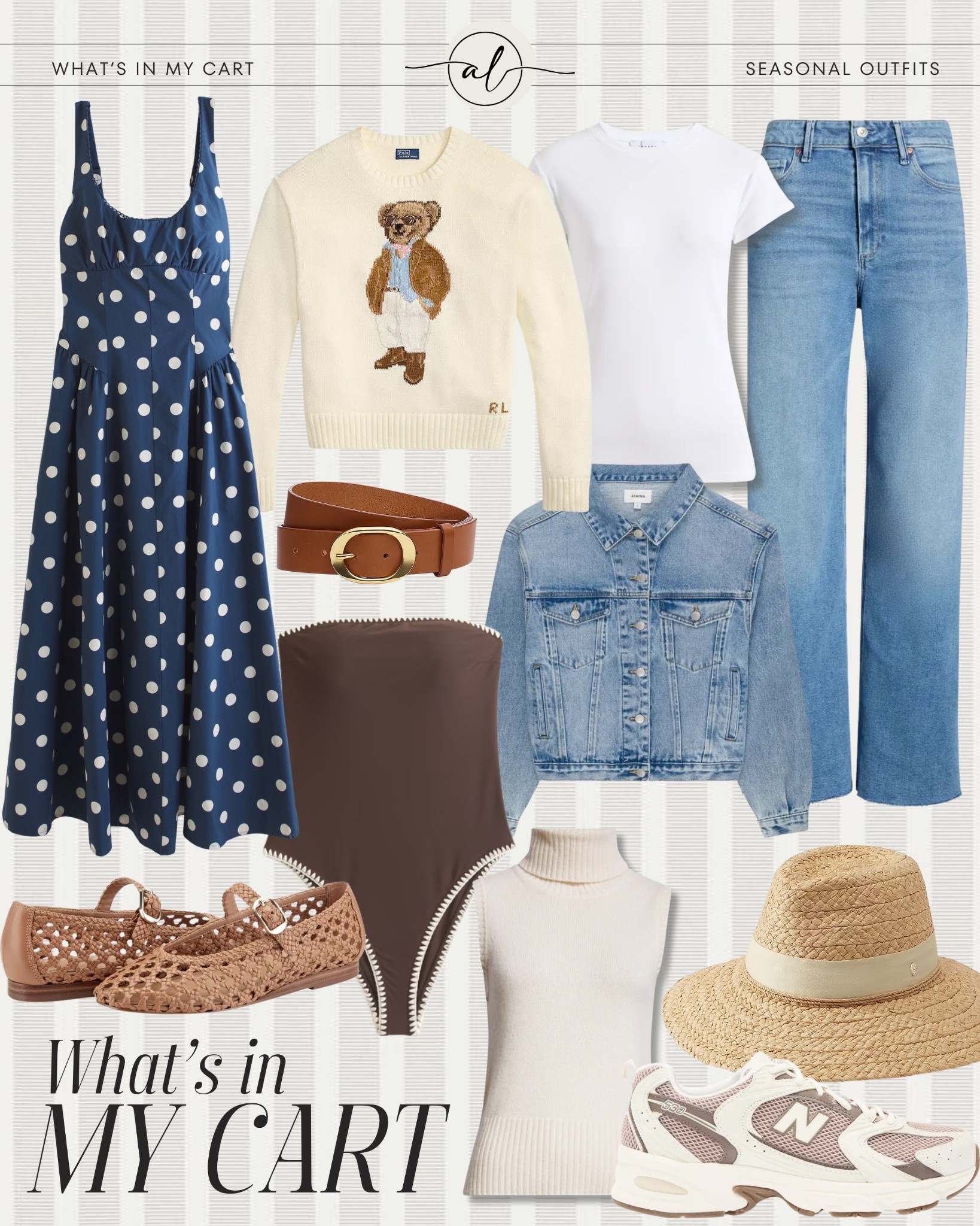 What’s in my cart this month: 
High rise wide-leg jeans, 100% cotton t-shirt, polo sweater, denim jacket, straw hat, turtleneck top, one piece swimsuit, Mary Jane flats… 

#LTKootd #LTKSeasonal #LTKU