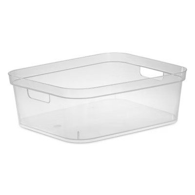 Sterilite 5.25 x 12.25 x 15 Inch Medium Modern Storage Bin w/ Comfortable Carry Through Handles & Banded Rim for Household Organization, Clear 24 Pack | Target