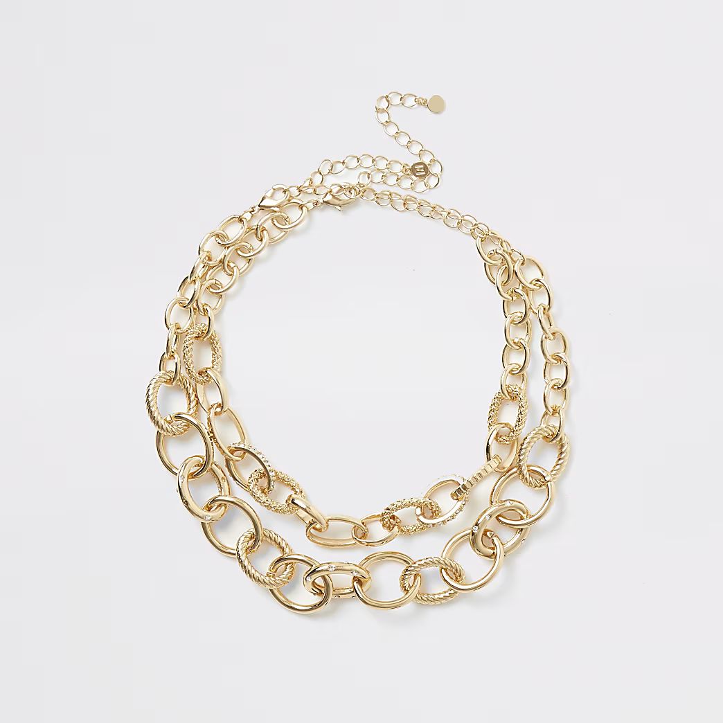 Gold colour chain layered necklace 2 pack | River Island (UK & IE)