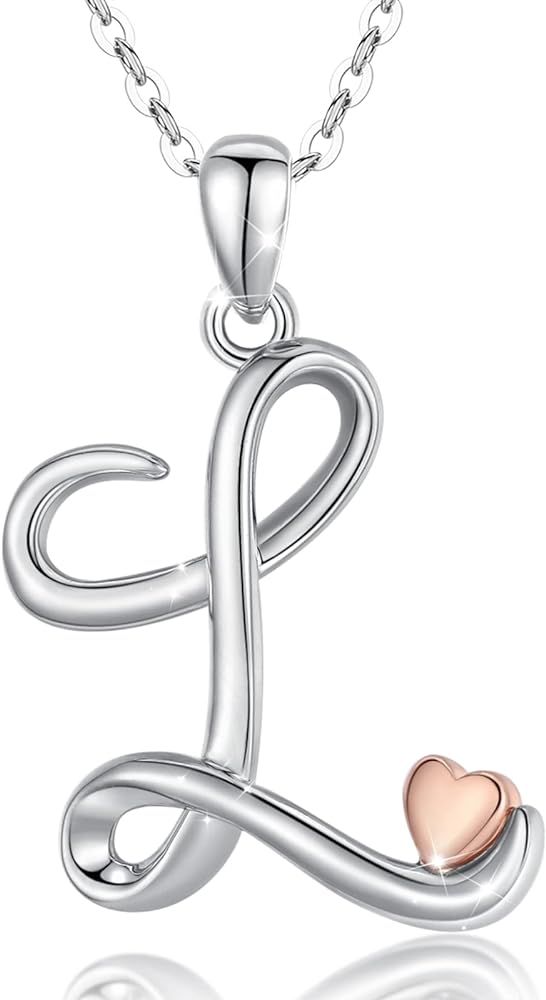 CELESTIA Sterling Silver Initial Necklaces 26 Letter with Rose Gold Heart Pendant - 18 Inch Chain | Amazon (US)