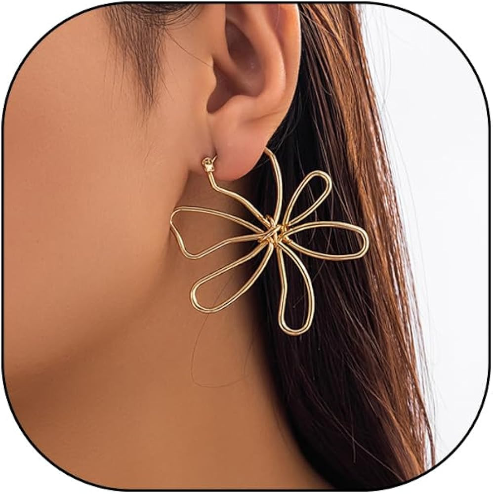 Gold Big Flower Statement Earrings for Women Dangling Boho Vintage Large Daisy Floral Petal Dangl... | Amazon (US)