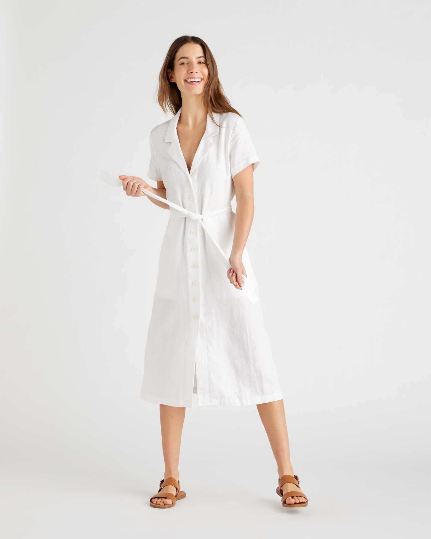 100% European Linen Button Front Dress | Quince