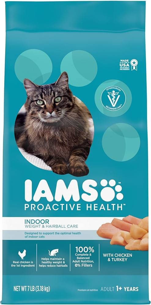 IAMS PROACTIVE HEALTH Adult Indoor Weight Control & Hairball Care Dry Cat Food with Chicken & Tur... | Amazon (US)