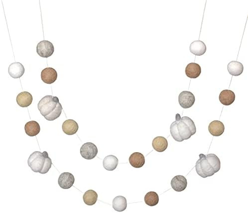 Felt Pumpkin Garland in Neutrals- White Pumpkins, Tan, Gray, Beige Neutral- Fall Autumn Mantle Ba... | Amazon (US)