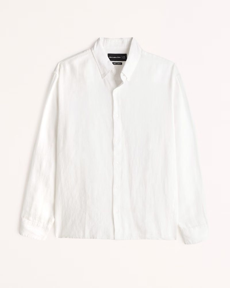 Abercrombie & Fitch Men's Linen Button-Up Shirt in White - Size L TALL | Abercrombie & Fitch (US)