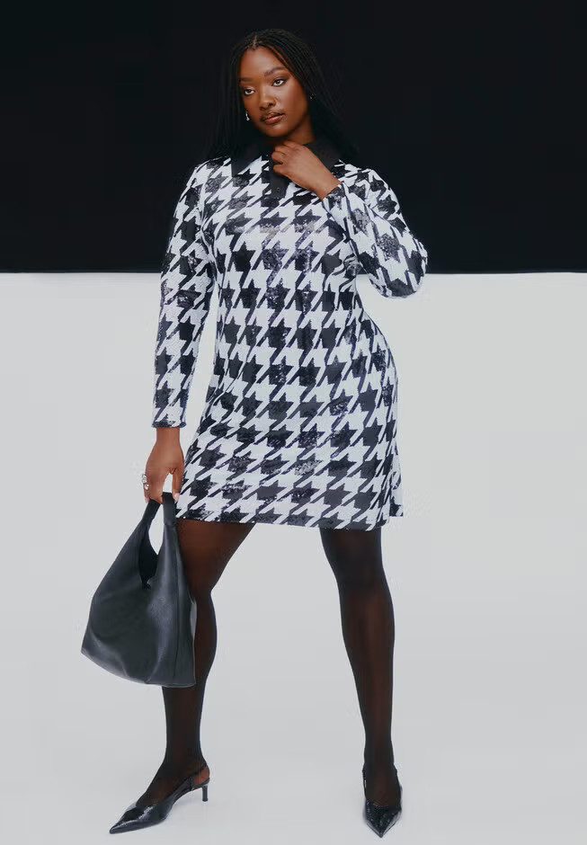 Houndstooth Sequin Mini With Collar | Eloquii