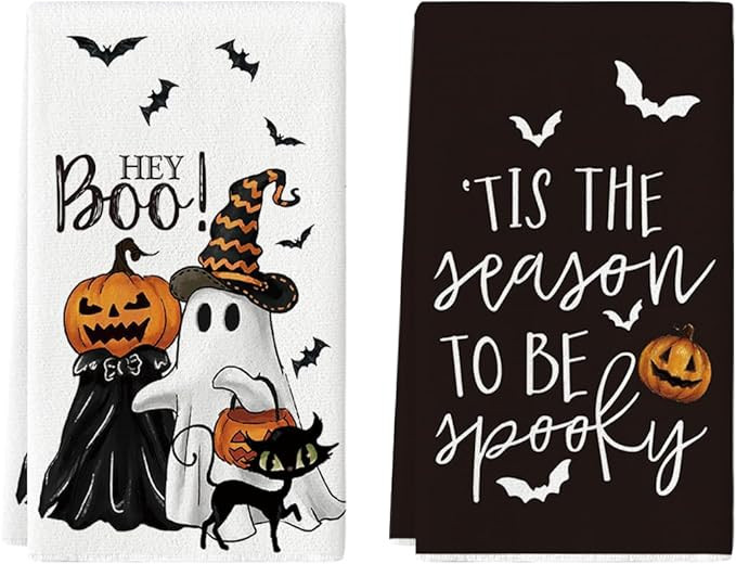 Artoid Mode Ghost Pumpkins Bats Cat Hey Boo Halloween Kitchen Towels Dish Towels, 18x26 Inch Seas... | Amazon (US)