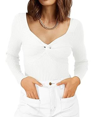 LILLUSORY Women's Sweater Sexy Twist Knot Top Ribbed Knit Long Sleeve Y2k Pullover Sweater Tops | Amazon (US)