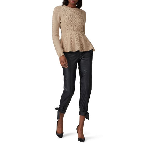 Jason Wu Collective Camel Peplum Sweater brown | Rent the Runway