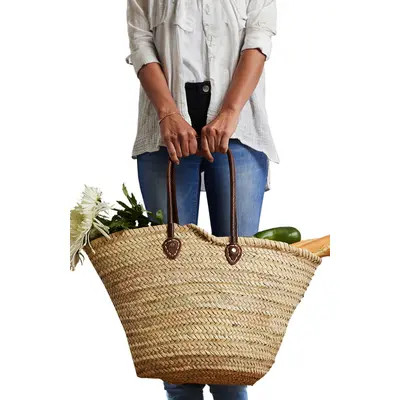 Verve Culture Moroccan Shopping Basket in Woven Palm Handle at Nordstrom | Nordstrom