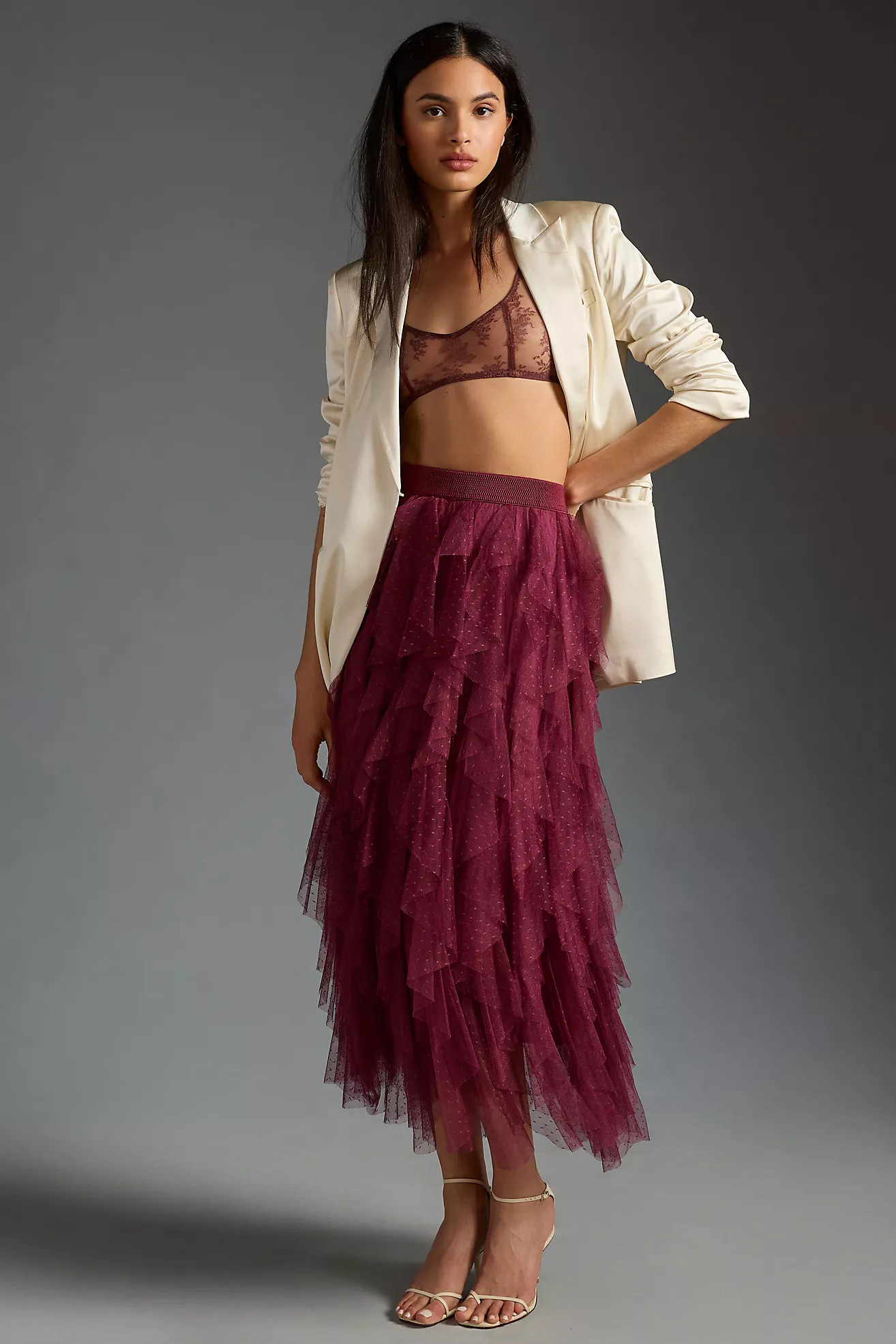 The Chéri Ruffled Tulle Midi Skirt by Anthropologie | Anthropologie (US)