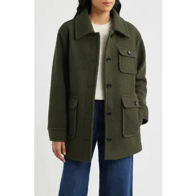 Bernardo Bouclé Shirt Jacket in Military Green at Nordstrom, Size X-Small | Nordstrom
