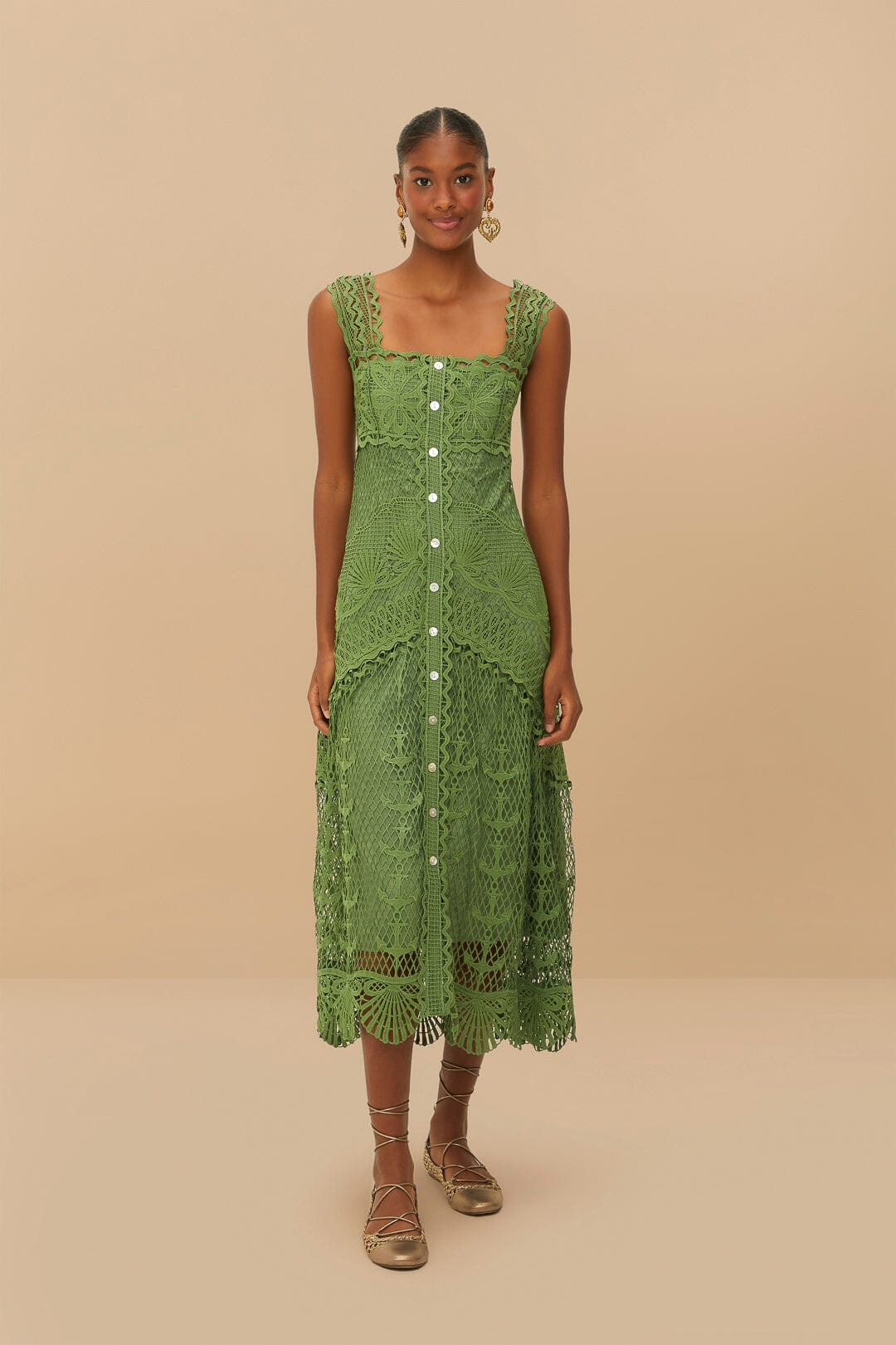 Green Nautical Guipure Maxi Dress | Farm Rio EU