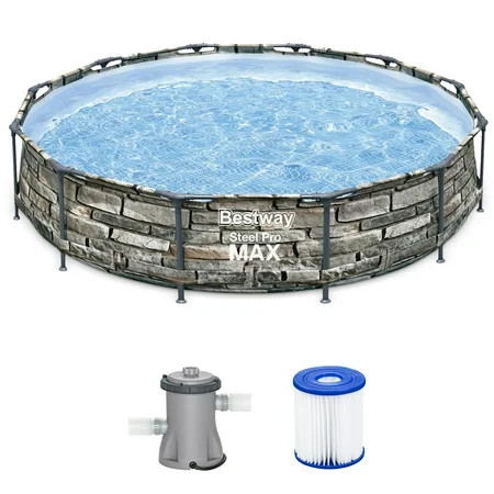 Bestway Steel Pro MAX 12'x30" Metal Frame Above Ground Pool, Filter Pump & Cartridge, Stone | Walmart (US)