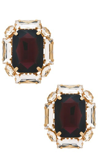 Omega Clasp Square Stud in Burgundy, Crystal, & Gold | Revolve Clothing (Global)