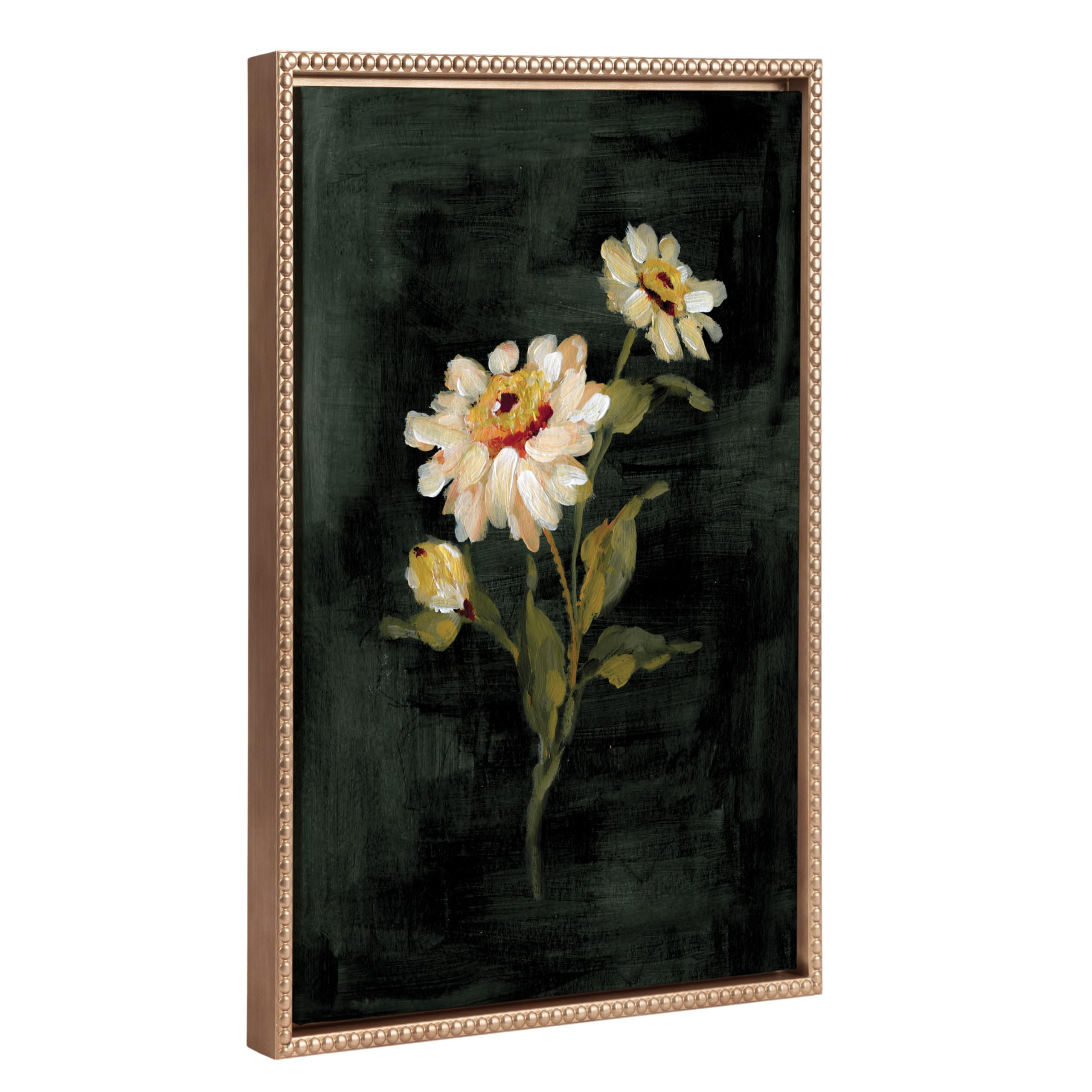 Kate and Laurel Sylvie Beaded White Zinnia Vintage Framed Canvas Wall Art by Annie Quigley, 18x24... | Amazon (US)