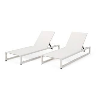 Noble House Modesta White 2-Piece Metal Outdoor Chaise Lounge 83653 | The Home Depot