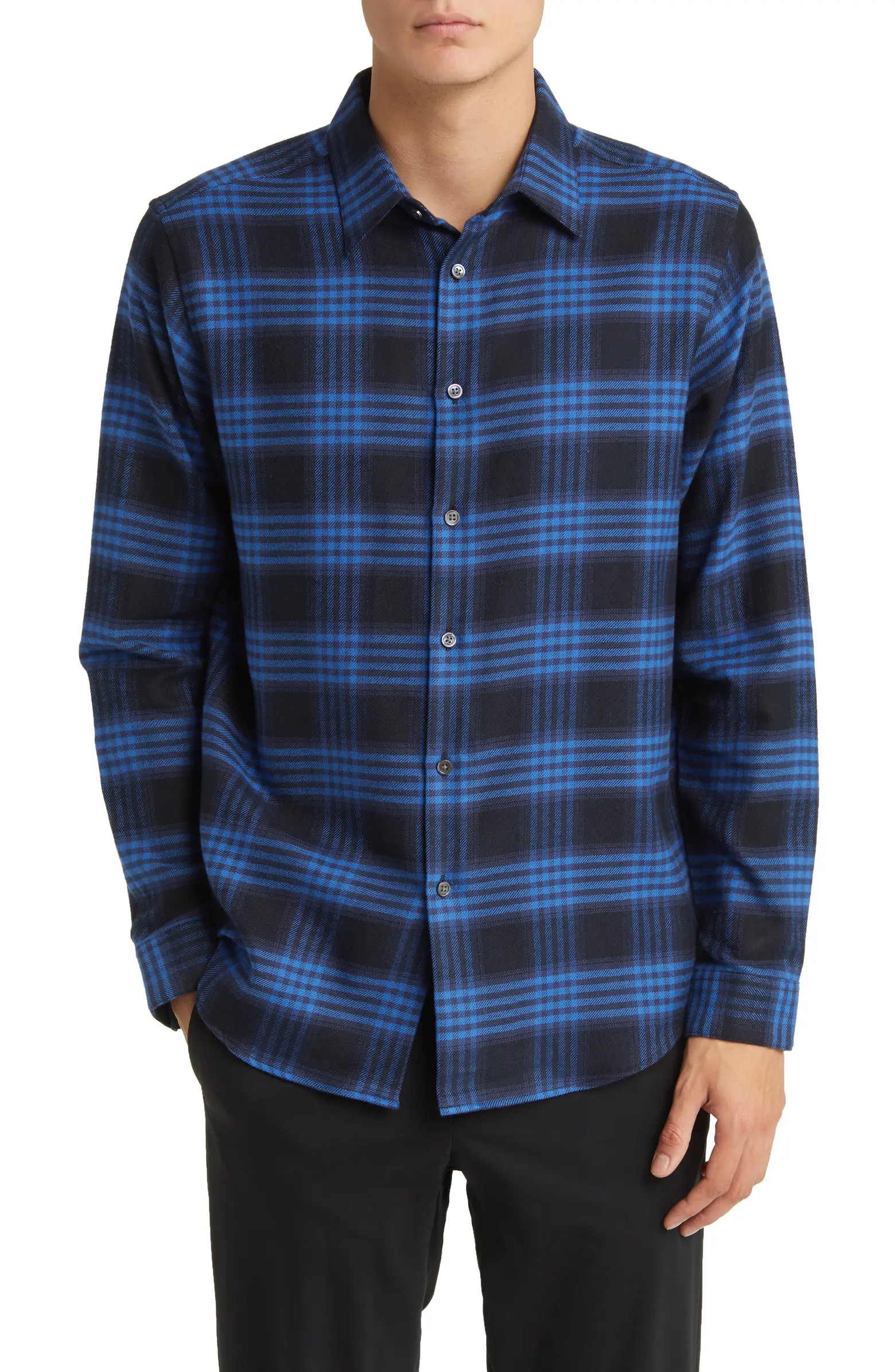 Theory Irving Plaid Cotton Flannel Button-Up Shirt | Nordstrom | Nordstrom