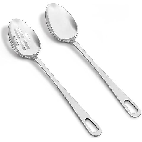 2 Pcs Stainless Steel Cooking Spoons Set, Solid & Slotted Metal Serving Spoons, Heavy Duty Sturdy... | Amazon (US)