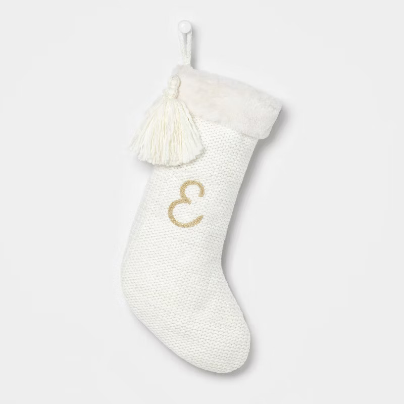 Luxe Knit Monogram Christmas Stocking White/Gold Letter - Wondershop™ | Target