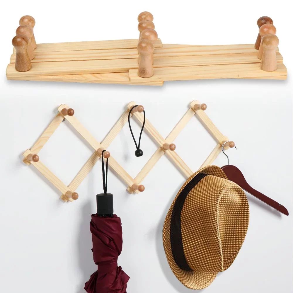 Tutuviw Wooden Wall Hanger Expandable Coat Rack Accordion Design 10 Peg Hooks，Caps,Hats,Towels,... | Walmart (US)