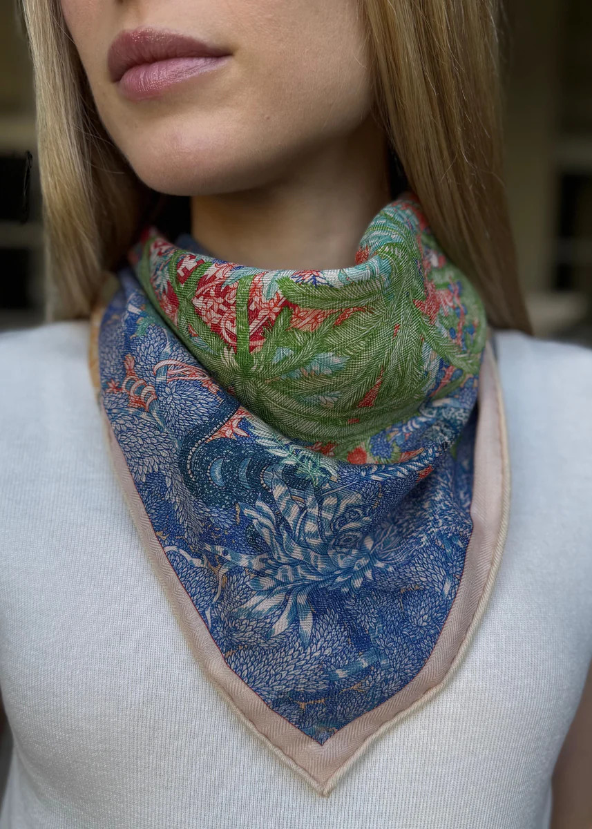 Lilo Double Sided Multicolor Nature Print Scarf - Navy | Benaar La