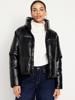 Mock-Neck Faux-Leather Puffer Jacket for Women | Old Navy (US)
