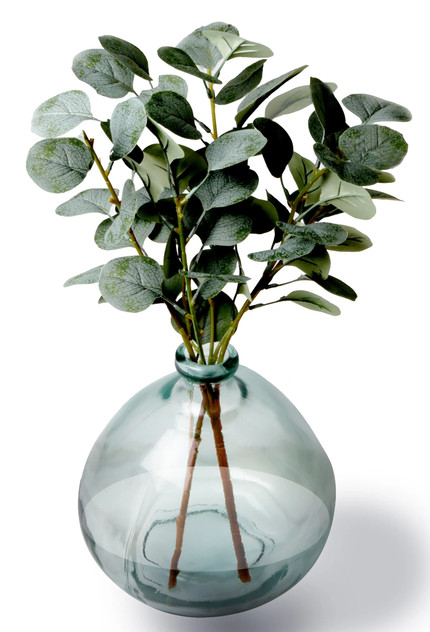 Click for more info about Better Homes & Gardens 12" Artificial Green Eucalyptus in Blown Glass Vase