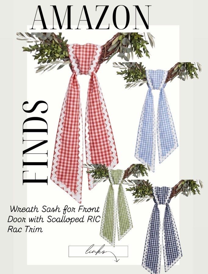Perfect wreath sashes for your front door! Brighten up your space with these charming gingham ribbons. #HomeDecor #FrontDoorStyle