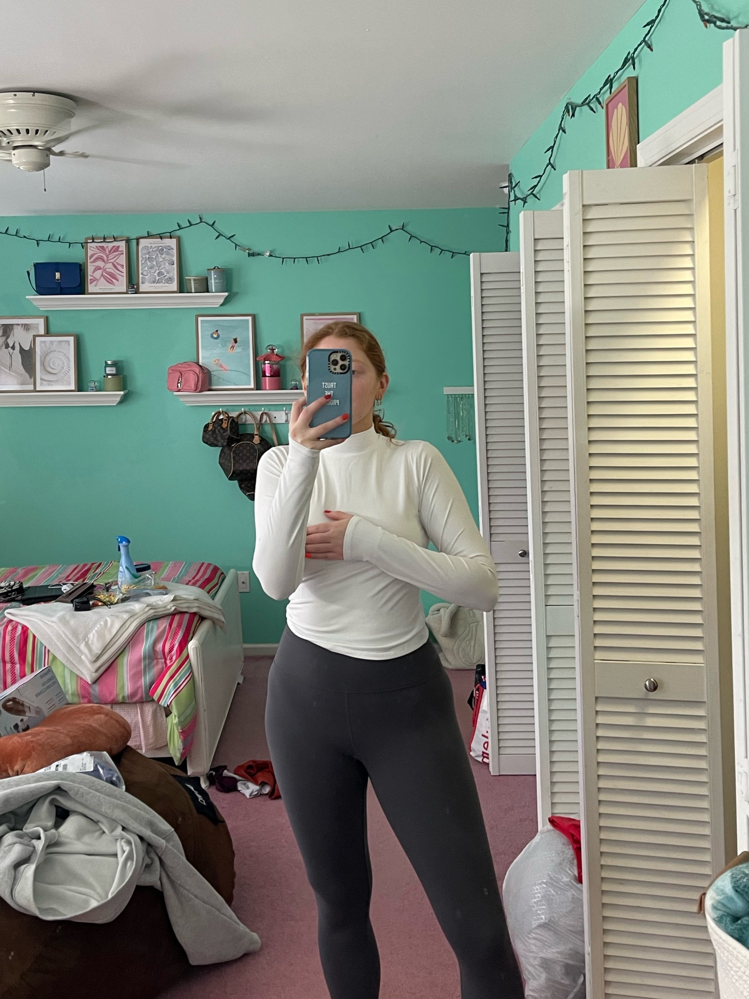 Hollister mock neck, SO INCREDIBLY COMFY!! the material is insane. Only slightly see through I just didn't have a sports bra on. 

#LTKstyletip #LTKmidsize #LTKsalealert