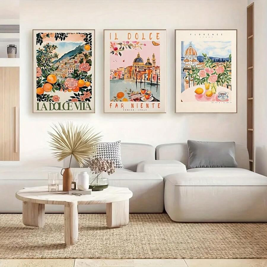 3 Pcs/Set Modern Italian Travel Poster Set - Unframed Canvas Wall Art For Living Room Decoration | SHEIN