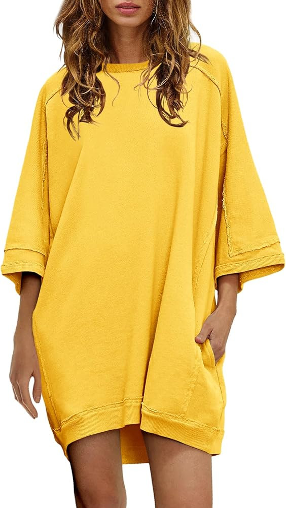 Nirovien Women's Oversized Sweatshirt Dress 3/4 Sleeve Crewneck Tunic Sweatshirts Casual Long Pul... | Amazon (US)