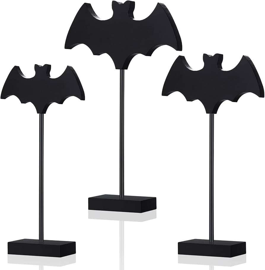 3 Pieces Halloween Wood Table Decor Fall Tall Standing Wooden Table Centerpiece Bat Pumpkin Woode... | Amazon (US)