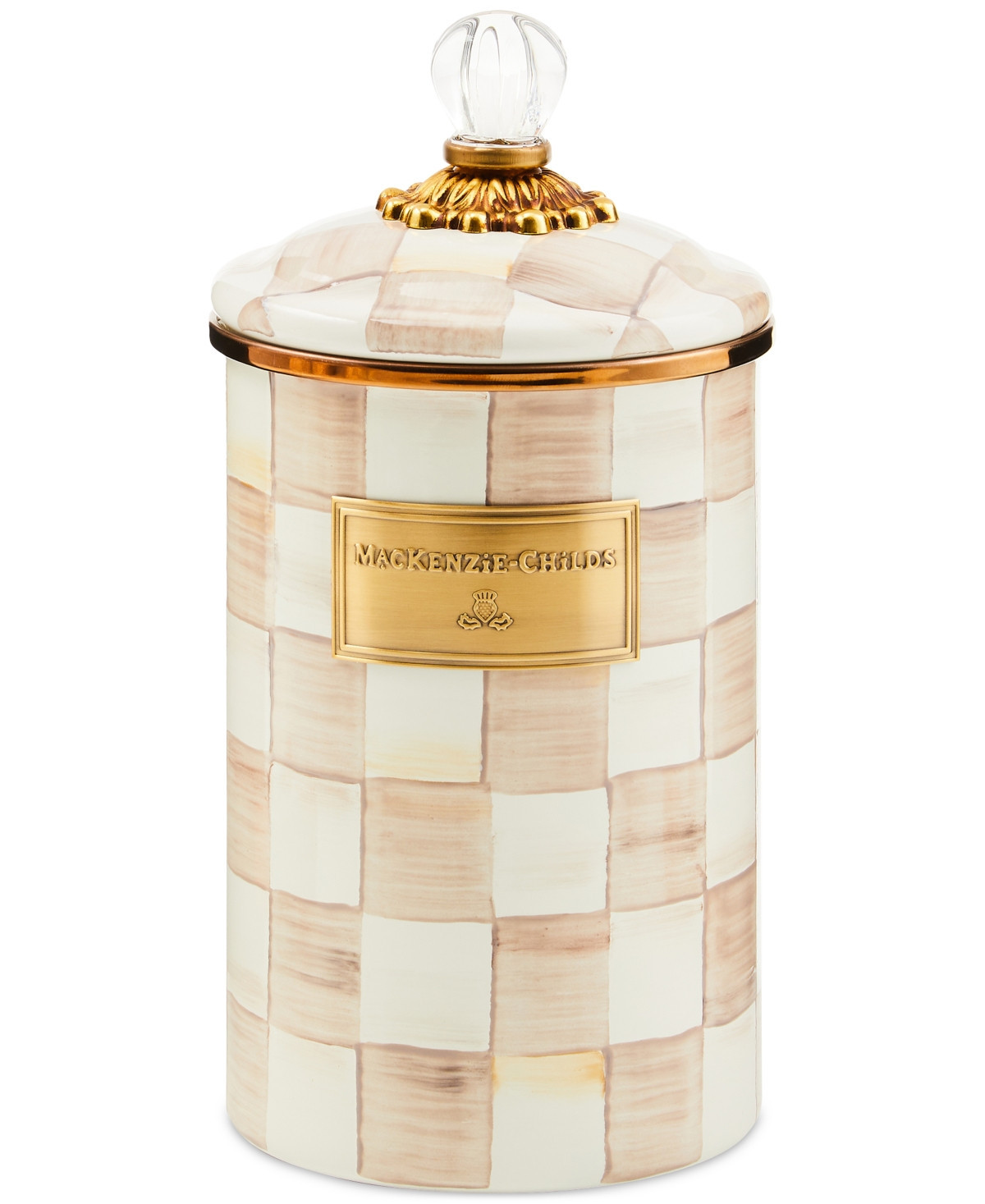 Mackenzie-Childs Mocha Check Large Canister - Brown | Macy's
