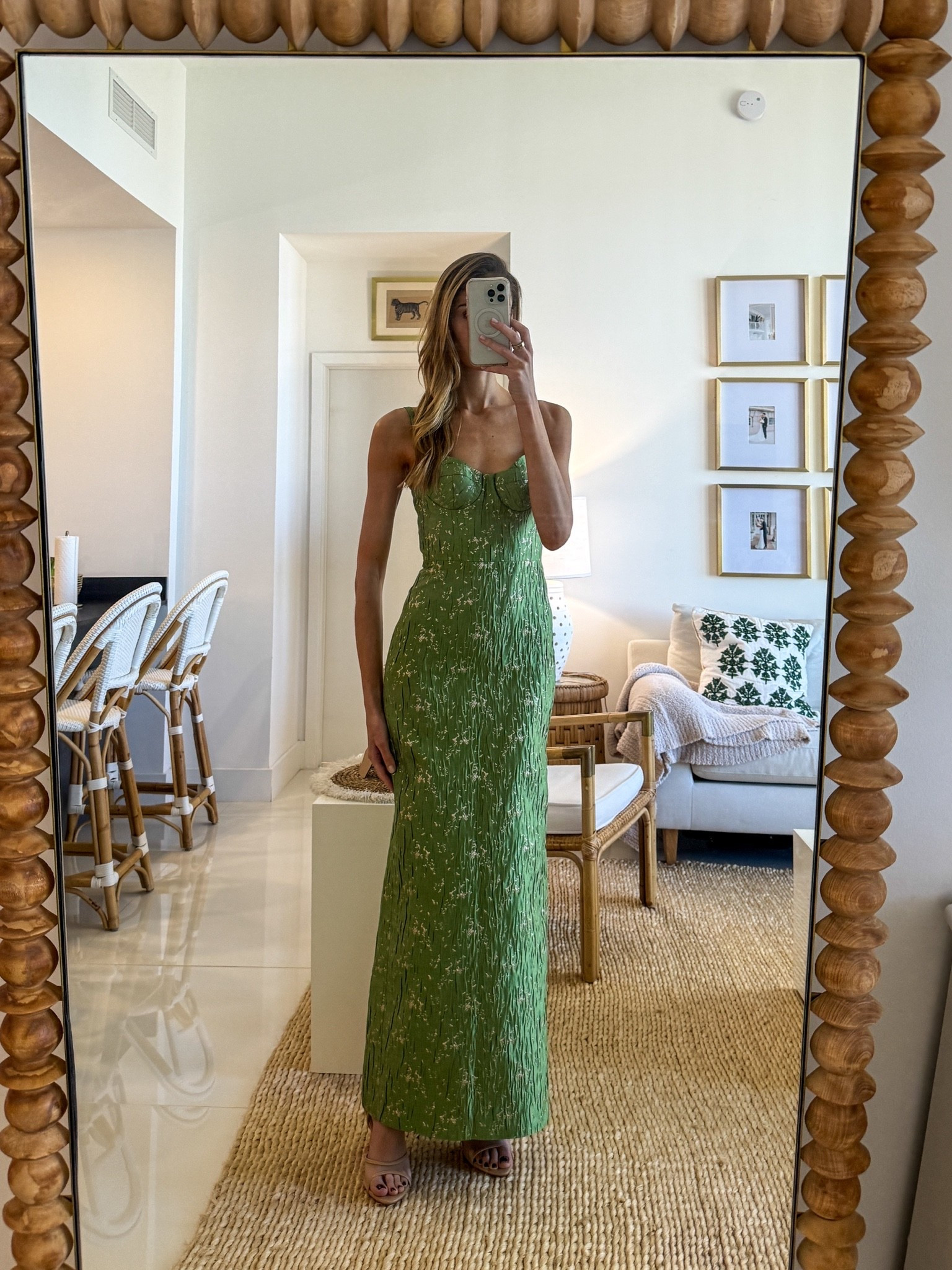 Montsand Brocade Bamboo Dress. 💫 Wearing a size S. I'm 5'10" for reference. 

Tags: montsand brocade bamboo dress, montsand dress dupe,  montsand green dress, montsand dress dupes, olive green maxi dress, olive green formal dress, olive green wedding guest dress, olive green bridesmaid dress, olive green gala dress, bustier maxi dress, green brocade maxi dress, spaghetti strap formal dress, black tie dress, olive green evening dress, formal maxi dress, green corset dress, summer wedding guest dress