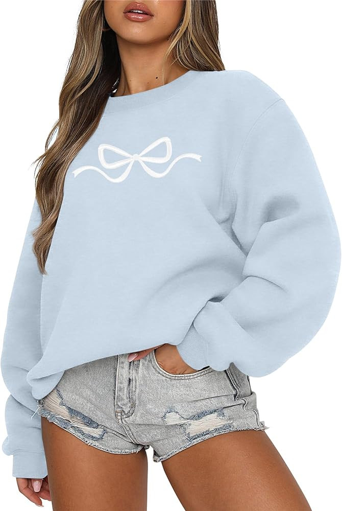 FASHGL Pink Bow Sweatshirt Coquette Sweater - embroidered sweatshirt Clean Girl Aesthetic Shirt F... | Amazon (US)