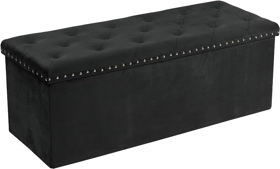 PINPLUS Black Storage Ottoman Bench with Benches Foot Rest Stool, Large Long Folding Velvet Toy S... | Amazon (US)