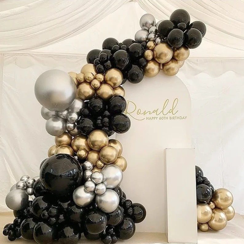 Black Silver and Gold Balloon Garland Kit Adult Birthday - Etsy | Etsy (US)