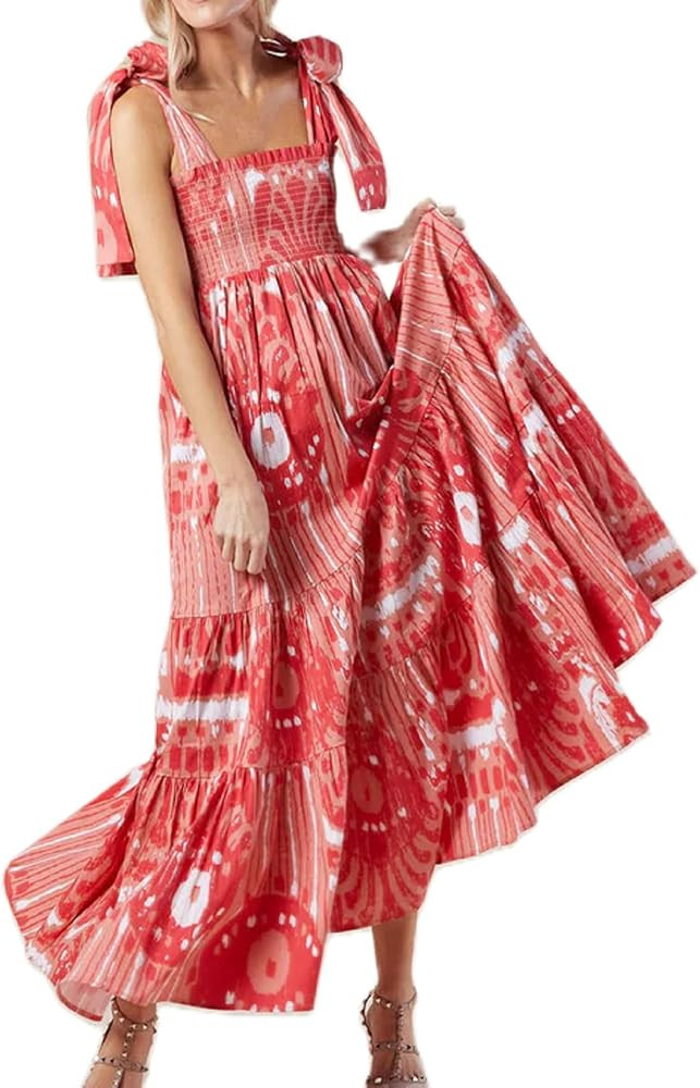 Women Summer Vocation Boho Floral Long Dress Sleeveless Flowy Tiered A Line Maxi Sundress Going O... | Amazon (US)