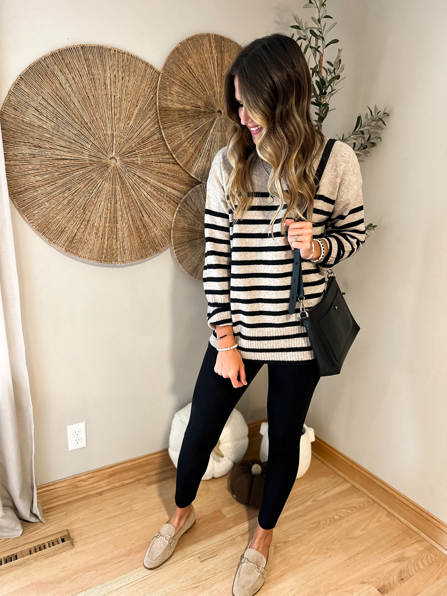 Casual fall outfit inspiration 

Sweater - medium 
Linking similar leggings 
Loafers - tts 

#LTKfindsunder100 #LTKfindsunder50 #LTKstyletip