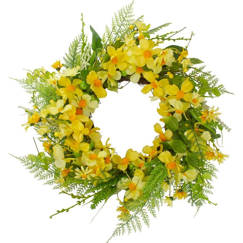 Northlight Daisy and Berry Floral Spring Wreath, Yellow and Green 23" | Target