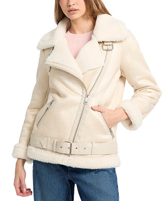 Women's Faux-Shearling Asymmetric Moto Coat | Macy's