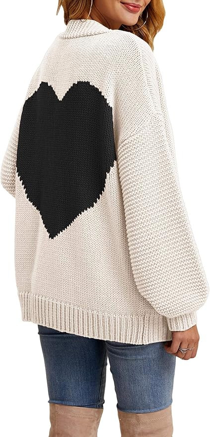Tutorutor Womens Oversized Love Heart Pattern Print Open Front Cardigan Sweaters Casual Boho Vale... | Amazon (US)