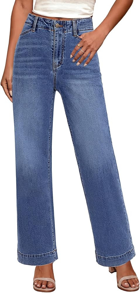 GRAPENT Wide Leg Jeans Woman High Waisted Trendy Stretchy Denim Pants Classic Trouser Jeans with ... | Amazon (US)